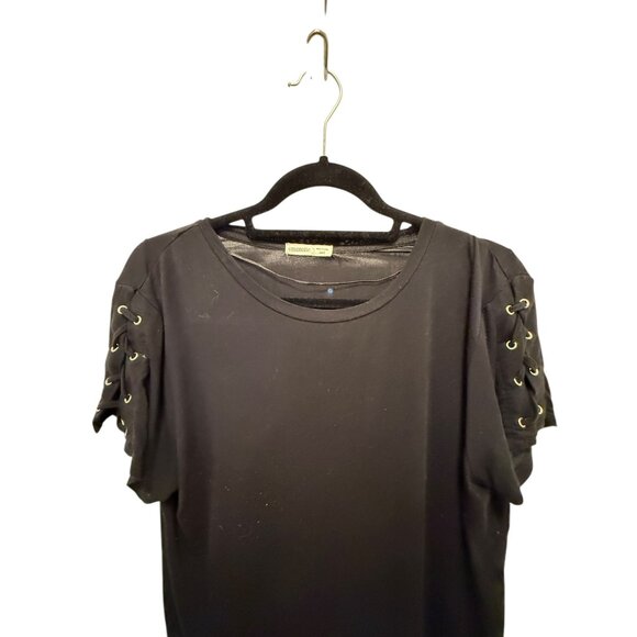 Emerette Black Short-Sleeve Top W/ Lace-Up Arm Detail - Picture 3 of 6